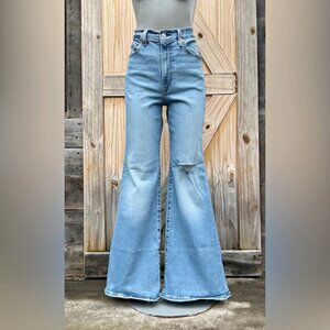 Levis Womens Stretch Denim Distressed High Rise Ribcage Bell Bottom Jeans~28~